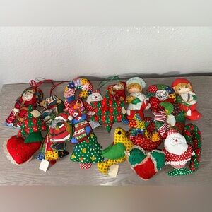 VTG Fabric Stuffed Cottage Core Christmas Tree Ornaments Lot Of 22